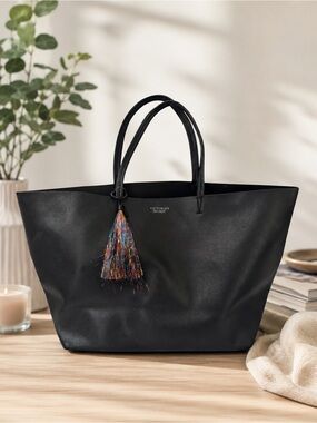 Victoria’s Secret Large Black Tote Bag with Rainbow Tassel Charm